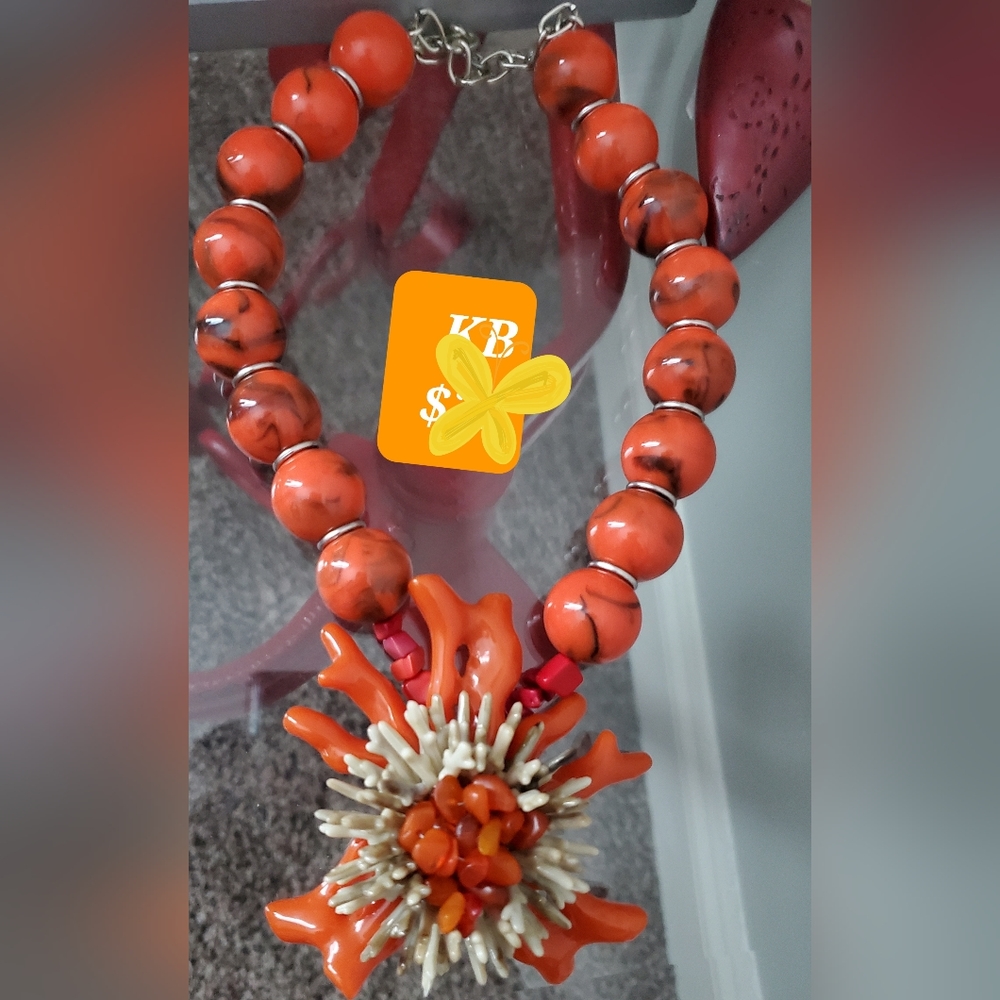 Fashion orange acrylic sea life coral reef necklace set